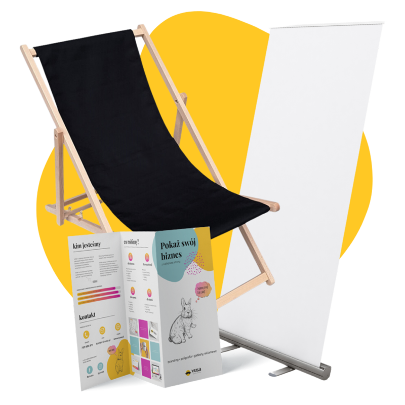 Materiały VUSA — folder, roll-up i leżak z grafiką